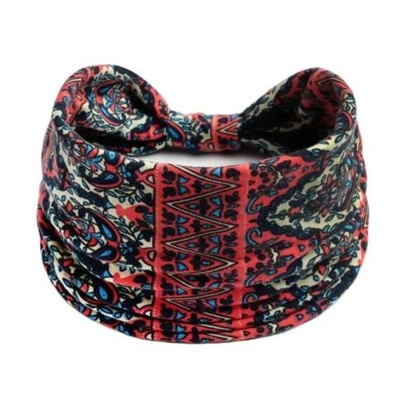 NEW Wide Boho Knot Headband - Tan/Cream, Red & Black - Picture 1 of 5